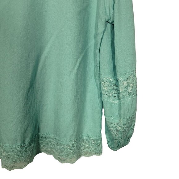 Soft Surroundings Women's Claudia Teal Dust Lace Pebbled Crepe Blouse Size L - Picture 13 of 14